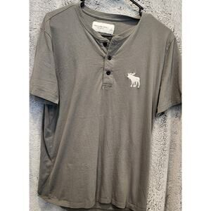 Abercrombie & Fitch Green Gray Button Neck‎ Soft A&F Tee Shirt size Large